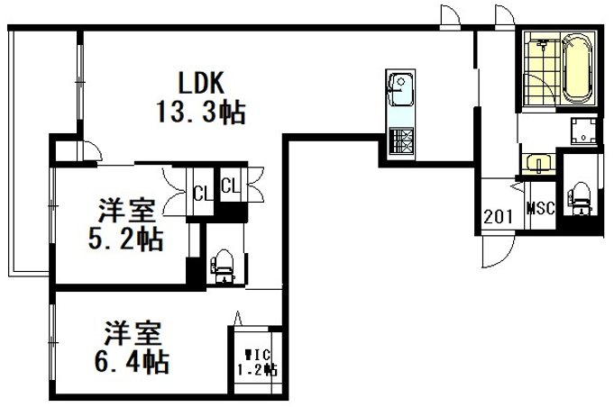 （仮称）境南町３丁目ヘーベルメゾン 201号室 間取り