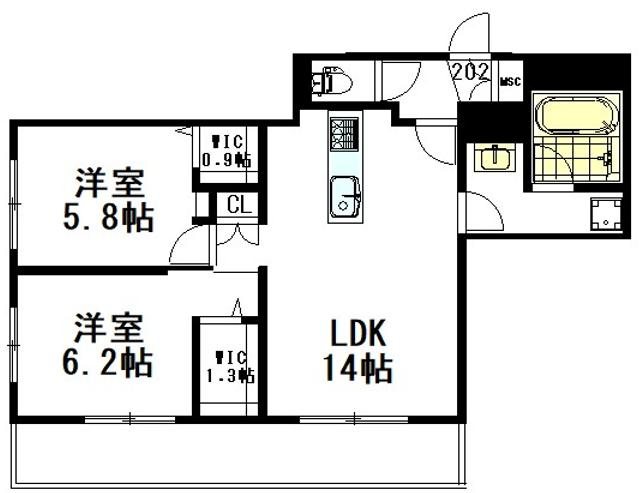 （仮称）境南町３丁目ヘーベルメゾン 202号室 間取り