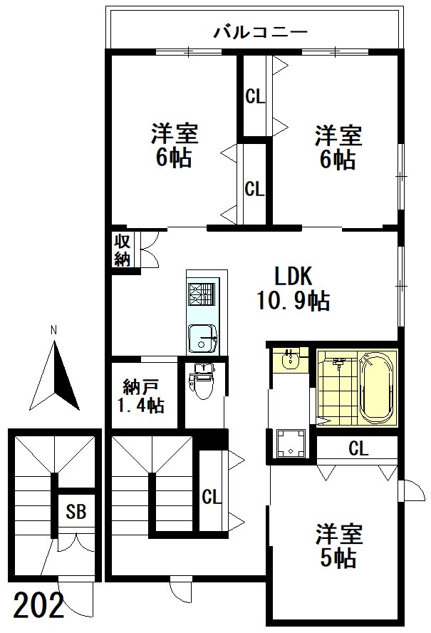 牟礼アパートメント 202号室 間取り