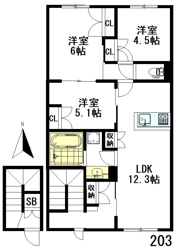 牟礼アパートメント 203号室 間取り