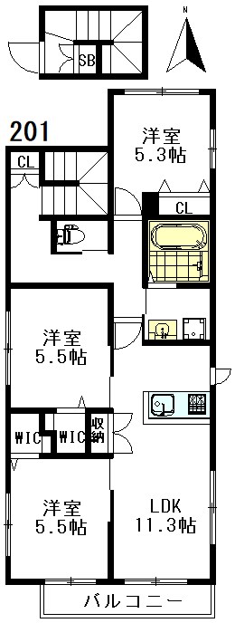牟礼アパートメント 201号室 間取り
