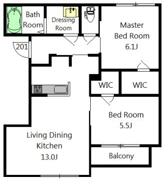 スリーエイトナインⅡ 201号室 間取り
