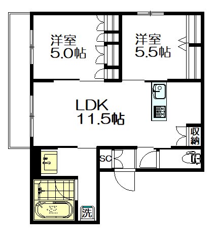 フリューゲル南荻窪 201号室 間取り
