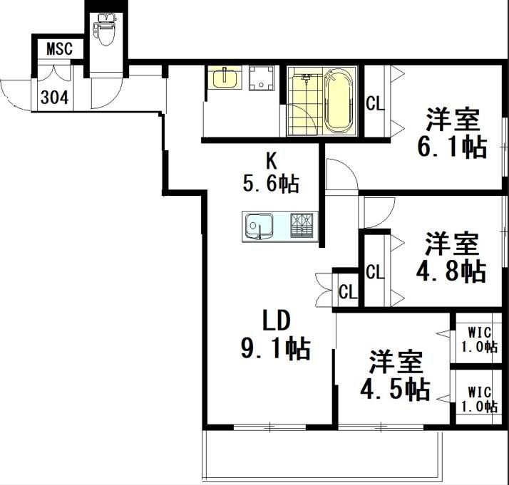 （仮称）境南町３丁目ヘーベルメゾン 304号室 間取り