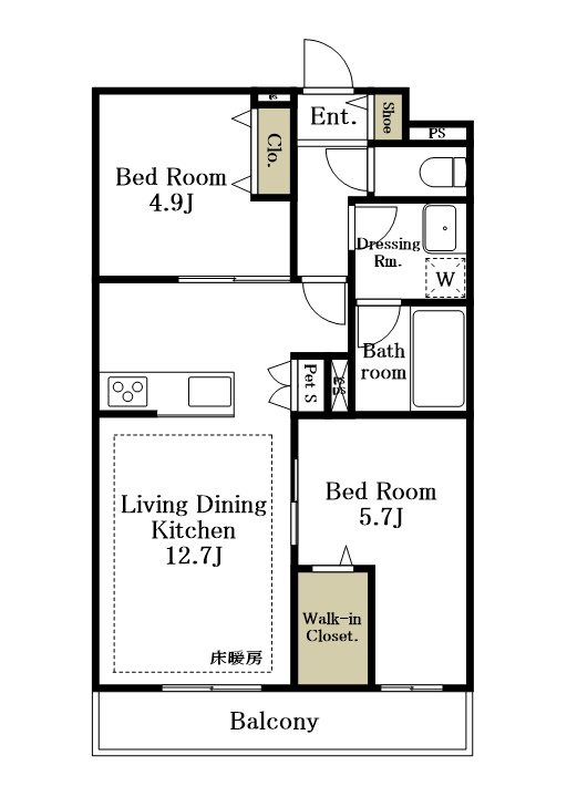 ELYSEE　DAIZAWA（エリーゼダイザワ） 102号室 間取り