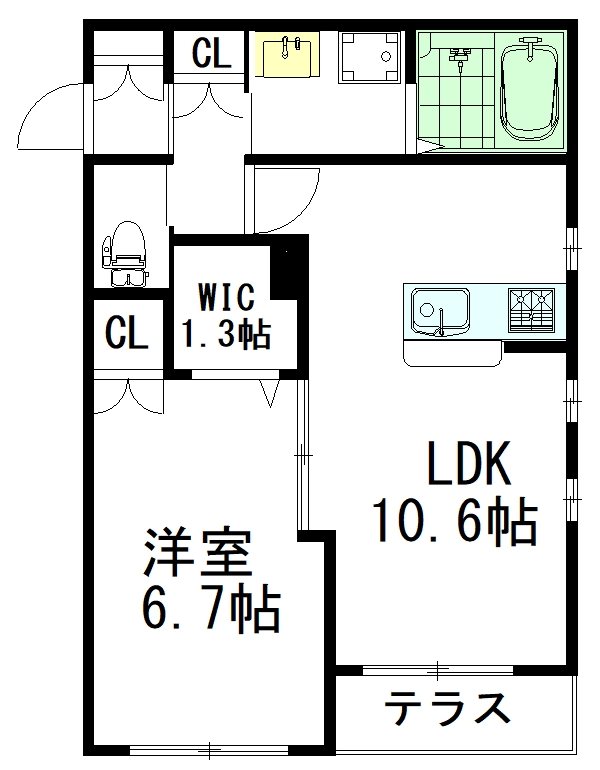 hereux heure（ｳﾙｰｳｰﾙ） 103号室 間取り