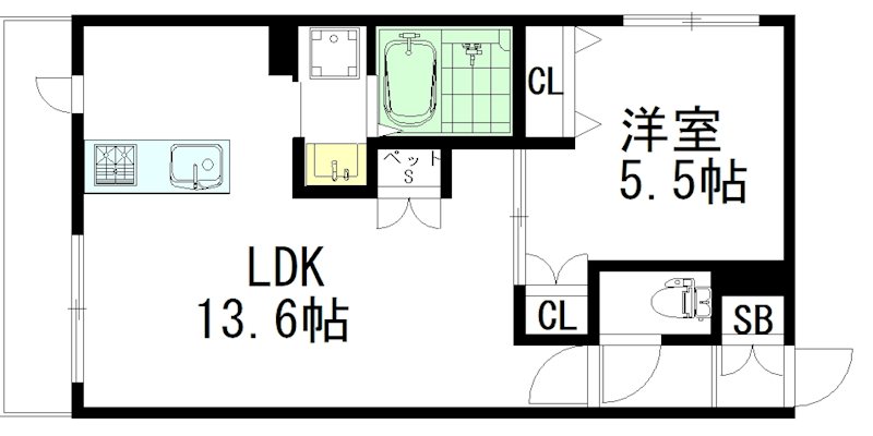 blu e verde 101号室 間取り