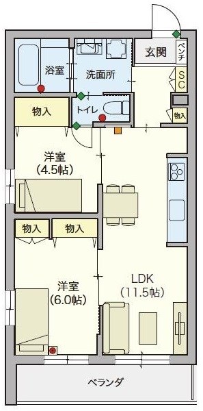 シニア限定 ヘーベルVillage 領家　ヘーベルヴィレッジ浦和領家ヴェルデ 201号室 間取り