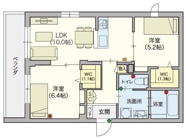 シニア限定 ヘーベルVillage 領家　ヘーベルヴィレッジ浦和領家ヴェルデ 205号室 間取り