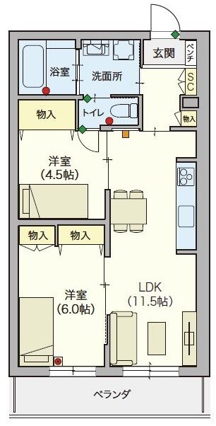 シニア限定 ヘーベルVillage 領家　ヘーベルヴィレッジ浦和領家ヴェルデ 302号室 間取り