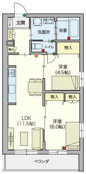 シニア限定 ヘーベルVillage 領家　ヘーベルヴィレッジ浦和領家ヴェルデ 303号室 間取り