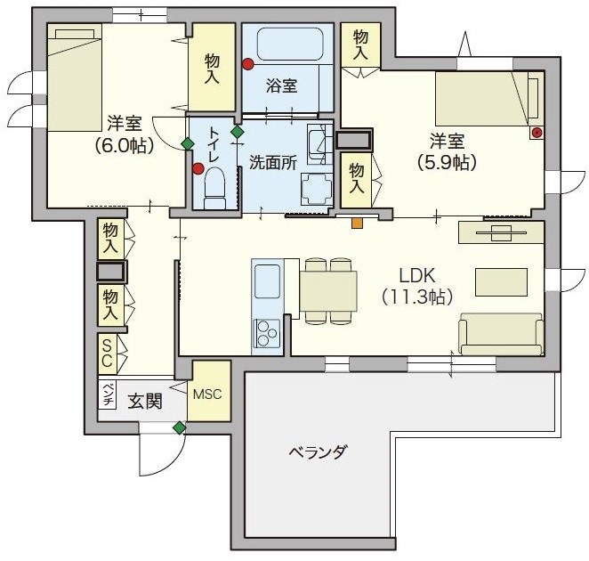 シニア限定 ヘーベルVillage 領家　ヘーベルヴィレッジ浦和領家ヴェルデ 306号室 間取り
