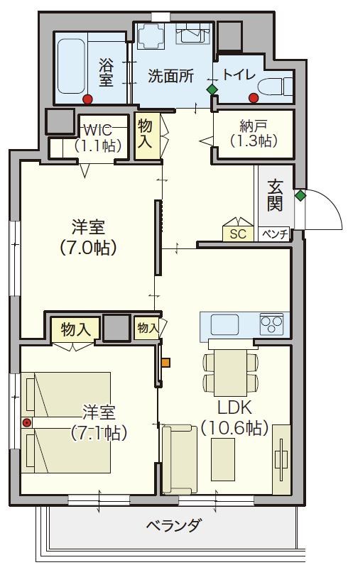【シニア限定】ヘーベルVillage 西船橋駅前　～パティオメープル～ 701号室 間取り
