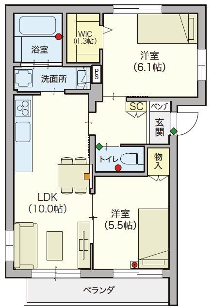 シニア限定 ヘーベルVillage 松戸二十世紀が丘 ～ヘーベルヴィレッジ Sazanami～ 201号室 間取り