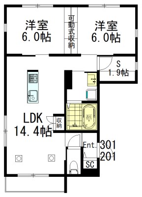 ハレラニナル 301号室 間取り