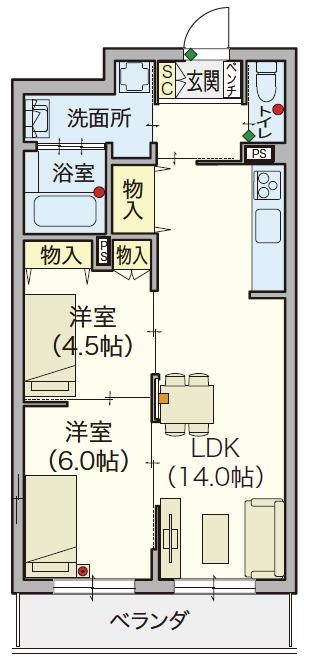 【シニア限定】ヘーベルVillage春日 202号室 間取り