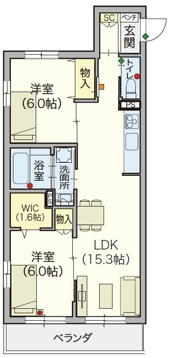 シニア限定 ヘーベルVillage春日 301号室 間取り