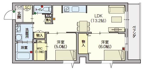オカバ練馬平和台ヘーベルVillage（シニア限定） 305号室 間取り