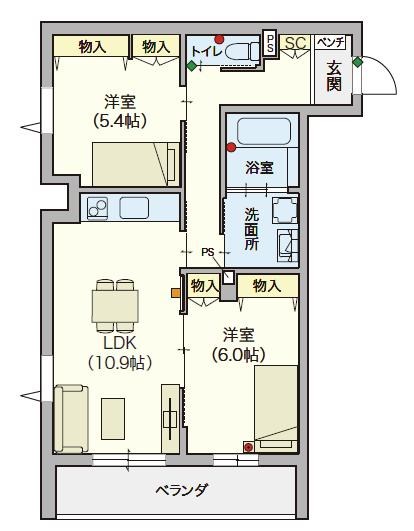 オカバ練馬平和台ヘーベルVillage（シニア限定） 101号室 間取り