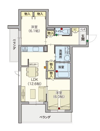 【シニア限定】ヘーベルVillage 中央林間8丁目　～ベルフルール～  201号室 間取り