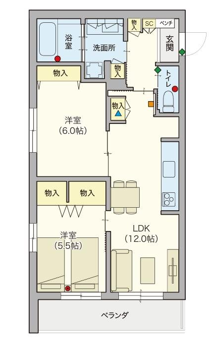 シニア限定 ヘーベルVillage西国分寺～キルシュブリューテⅠ～ 102号室 間取り
