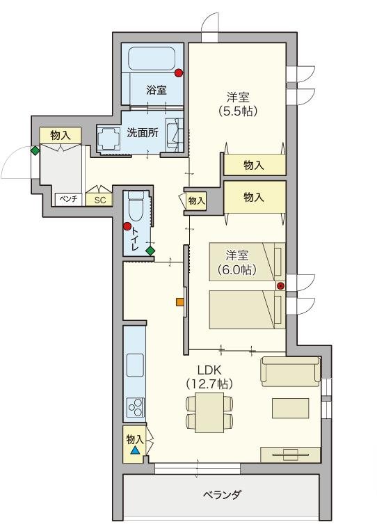 【シニア限定】ヘーベルVillage西国分寺～キルシュブリューテⅠ～ 206号室 間取り
