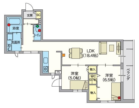 【シニア限定】ヘーベルVillage 読売ランド前　～Regina～ 203号室 間取り
