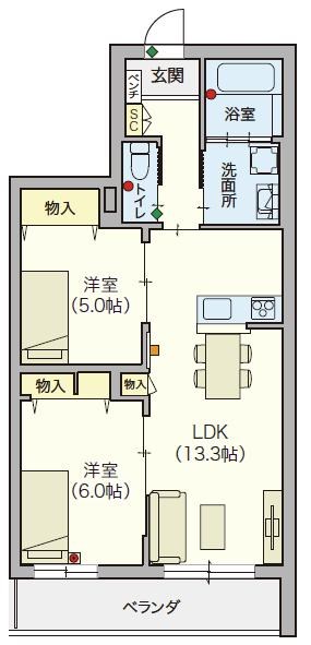 シニア限定 ヘーベルVillage 浦和美園  202号室 間取り