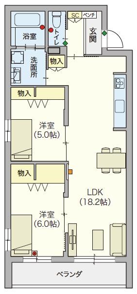 シニア限定 ヘーベルVillage 浦和美園  205号室 間取り