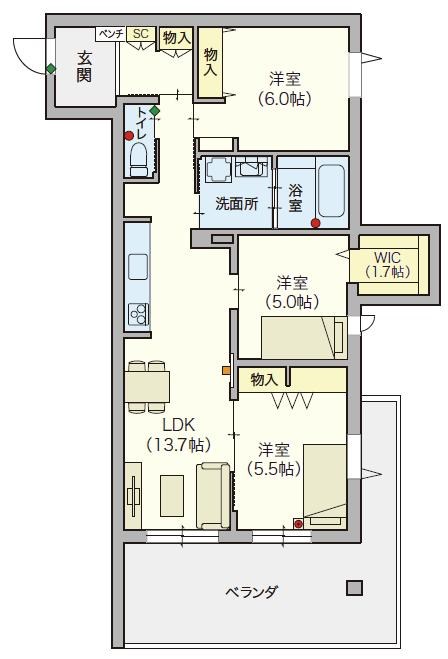 シニア限定 ヘーベルVillage 浦和美園  301号室 間取り