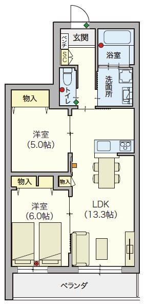 シニア限定 ヘーベルVillage 浦和美園  303号室 間取り