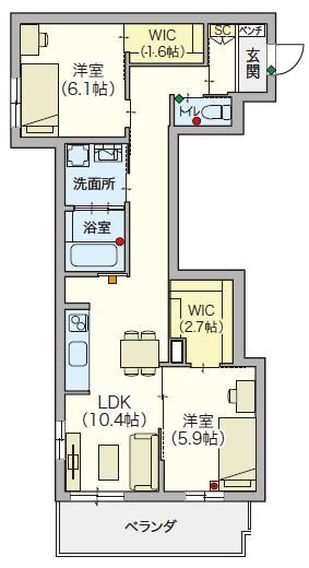 シニア限定　ヘーベルVillage浦和本太 403号室 間取り