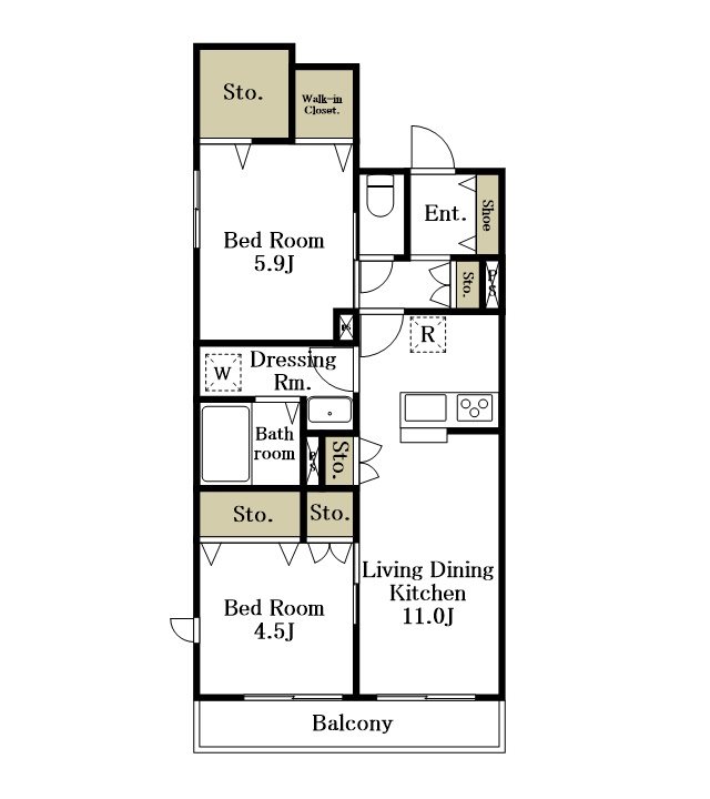 Ｒｏｓｅ　Ｃｏｕｒｔ（ローズコート） 205号室 間取り