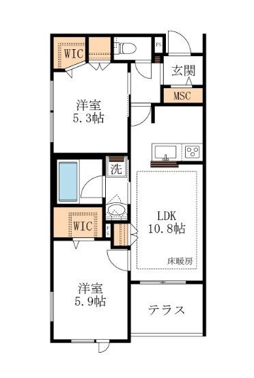 オロクレセール 102号室 間取り
