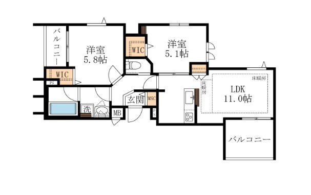 オロクレセール 201号室 間取り