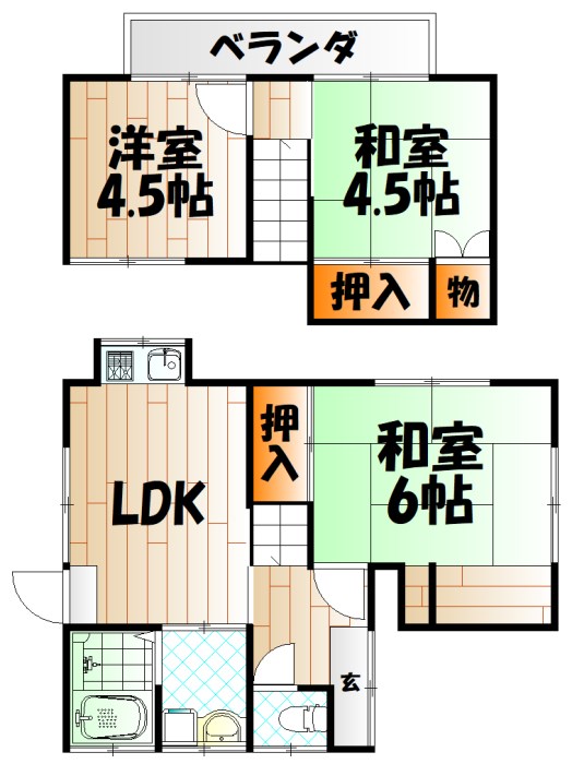 小倉南区石田町貸家 間取り