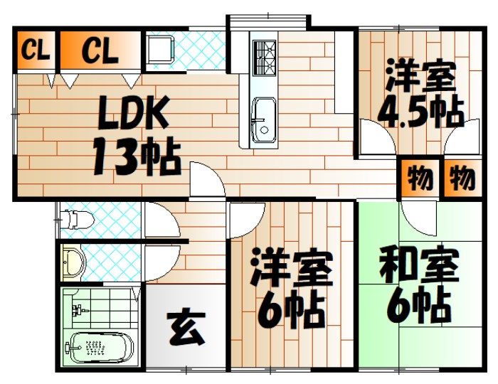 霧ヶ丘借家Ｃ 右手前 間取り