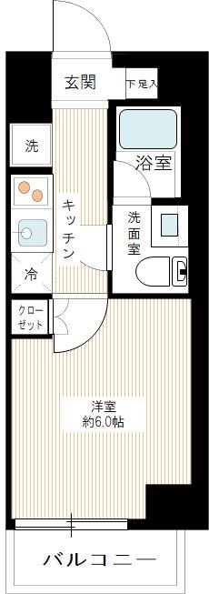 ＳＱＵＡＲＥ ＣＩＴＹ ＴＳＵＲＵＭＩ ＲＩＶＥＲＳＩＤＥ 0404号室 間取り