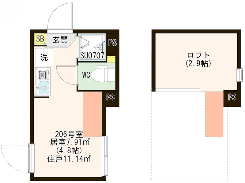 ハーモニーテラス池袋Ⅳ 0206号室 間取り