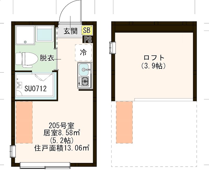 ＭＩ ＣＡＳＡ 平和台 0205号室 間取り