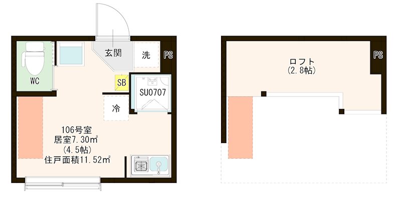 ハーモニーテラス江原町Ⅲ 0106号室 間取り