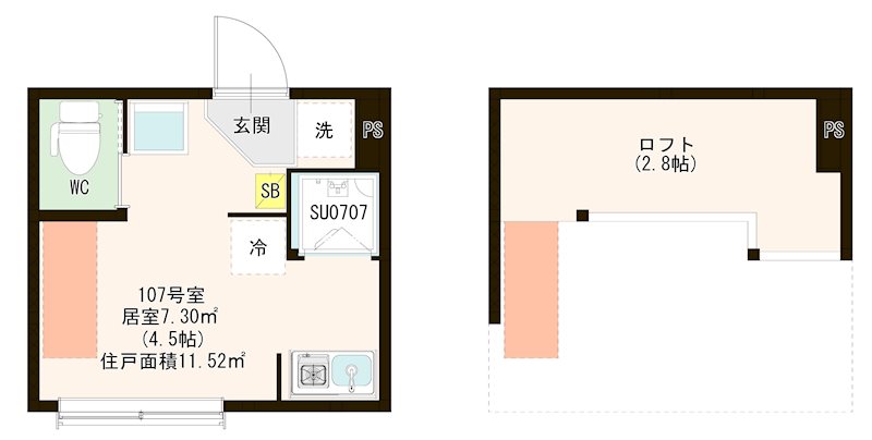ハーモニーテラス江原町Ⅲ 0107号室 間取り