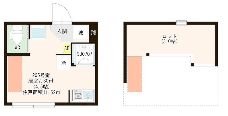 ハーモニーテラス江原町Ⅲ 0205号室 間取り