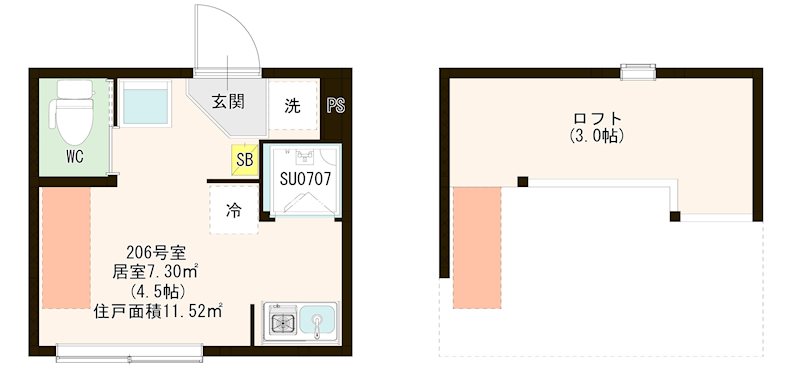 ハーモニーテラス江原町Ⅲ 0206号室 間取り