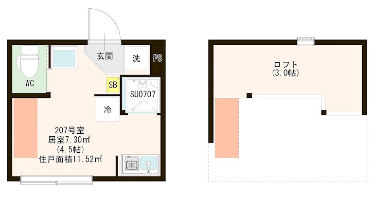 ハーモニーテラス江原町Ⅲ 0207号室 間取り