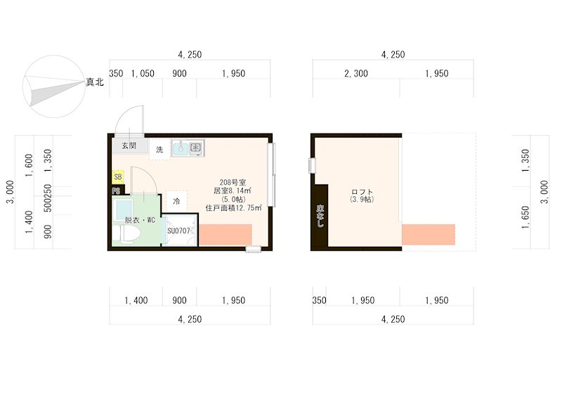 ハーモニーテラス江原町Ⅲ 0208号室 間取り