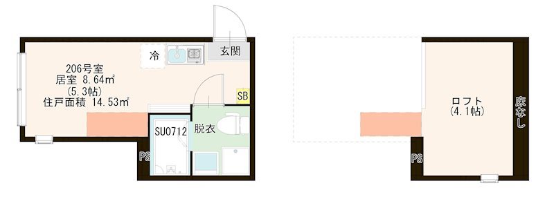 ハーモニーテラス中台 0206号室 間取り