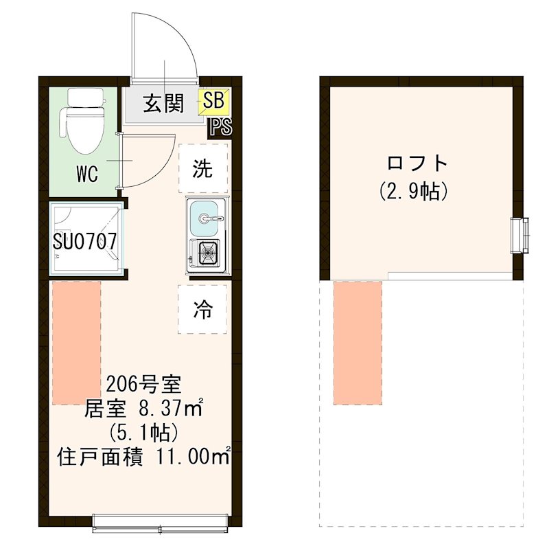 ハーモニーテラス平井Ⅸ 0206号室 間取り