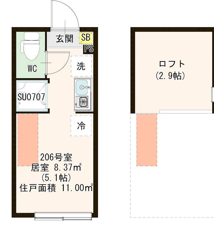 ハーモニーテラス平井Ⅸ 0206号室 間取り