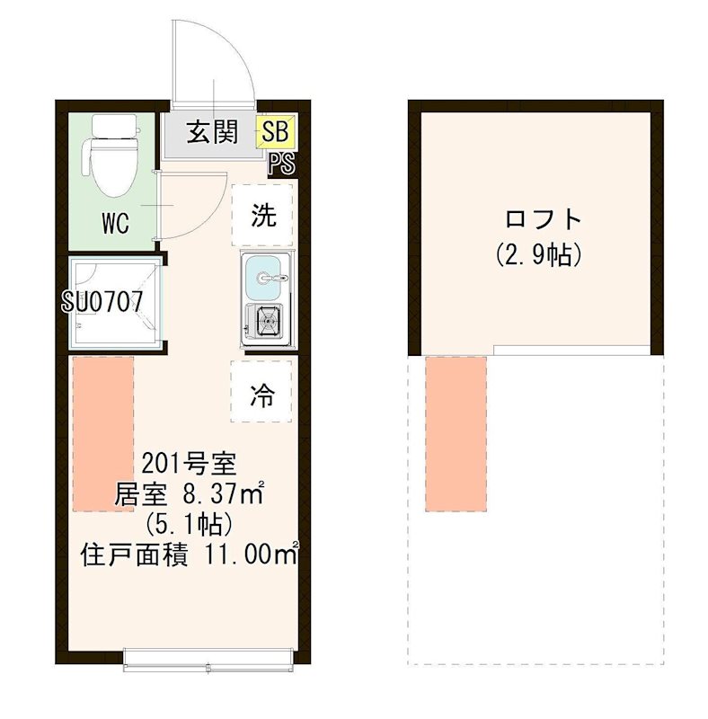 ハーモニーテラス平井Ⅸ 0201号室 間取り
